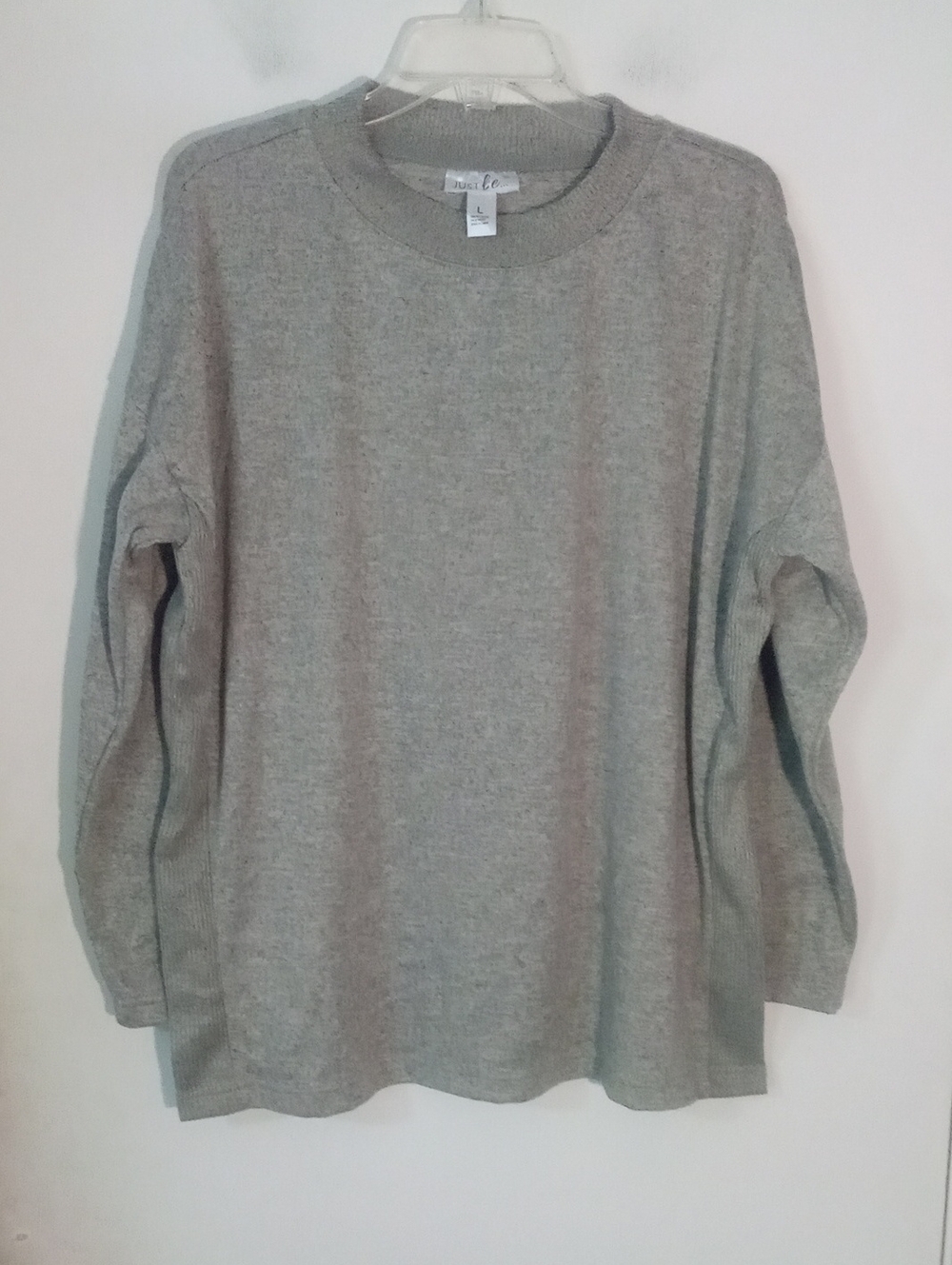 Just Be Gray Crewneck Knit Top Large New NWOT Lightweight